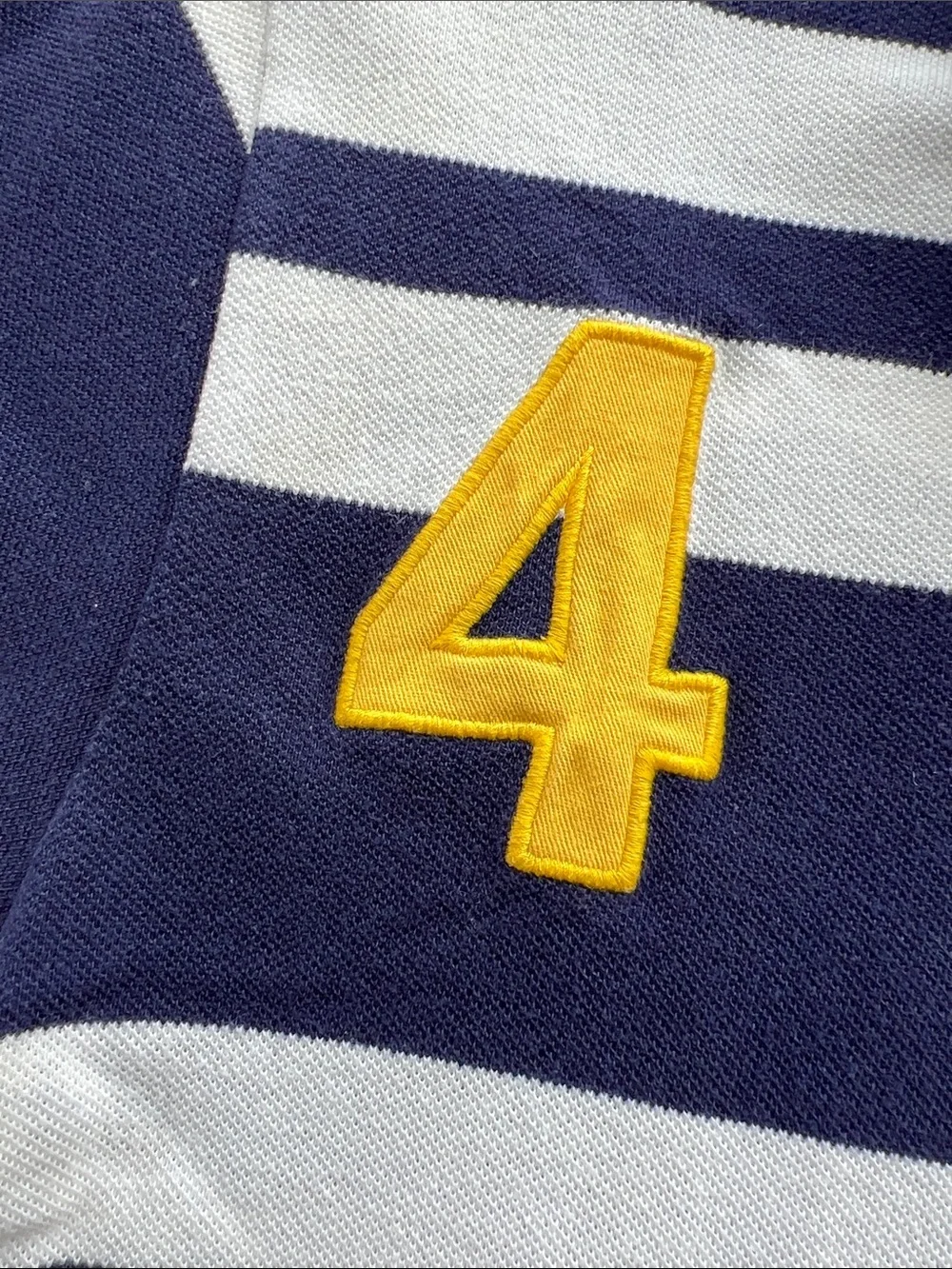Ralph Lauren Kids Navy & White Striped Rugby Polo with Yellow Patch